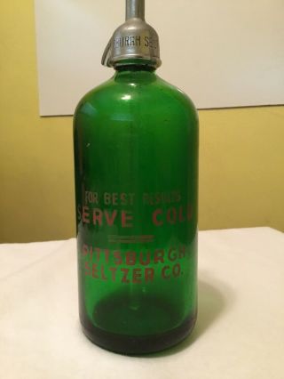 Vintage Pittsburgh Seltzer Company Green Glass Bottle 26 Fl Ounces 3