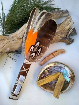 Smudge Feathers Fan - Smudging - Spiritual Cleanse - Ceremonies Tool - Sacred Ornament