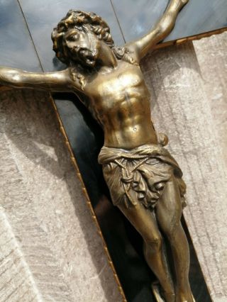 Antique France Wood Cross Crucifix Metal Inri Jesus Christ Corpus Wall Hanging