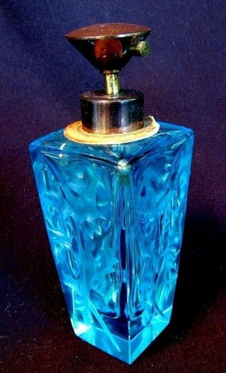 Acid Cut Perfume Bottle - Sapphire Blue J.  W.  Rice,  N.  Y.  Art Deco C.  1930 