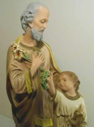 Large 17 " Religious Statue St.  Joseph & Jesus W Cross Antique Chalkware Saint