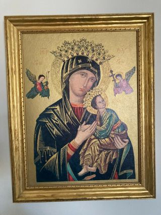 Vintage " Our Mother Of Perpetual Help " Virgin Mary Print Rome