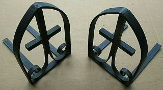 Black Cross Gothic Wrought Iron Bookends 9 " X 6 " Heavy Handmade Vintage