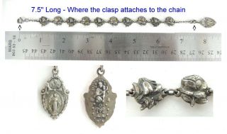 Vintage Sterling Silver Religious Roses & Saints Christian Charm Bracelet