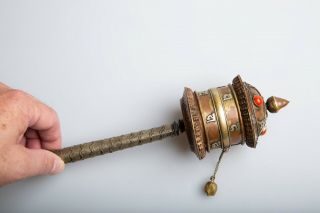 Antique Prayer Wheel with wooden box and scroll.  Very interesting piece 3