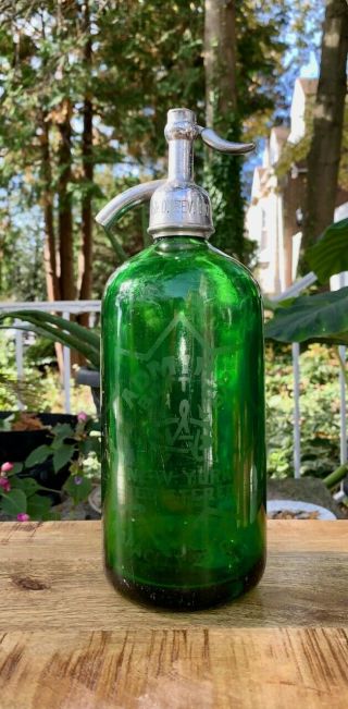 Green Antique Vintage Seltzer Bottle From Admiral Co From Ny Star Etch