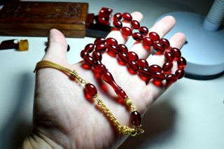 German Cherry Amber Bakelite Catalin Prayer Beads,  Tesbih Rosary,  Silver