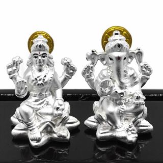 999 Pure Silver Ganesh & Lakshmi / Laxmi Idol / Statue / Murti (figurine 23)