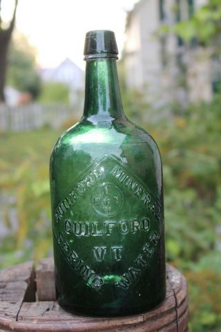 Guilford Vt Mineral Spring Water Bottle,  Jade Green Glass