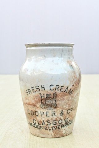 Vintage C1900s Primitive Cooper & Co Glasgow London Liverpool Cream Pot Jar