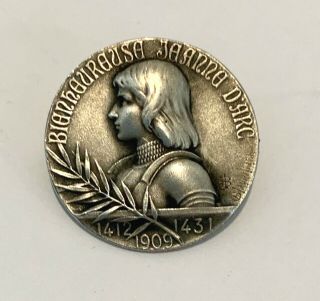 Antique Silver Blessed Joan Of Arc Pin Medal Signed Lavrillier