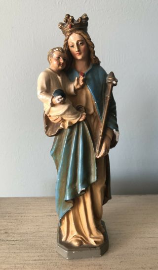 Vintage Chalkware Virgin Mary Madonna & Child Baby Jesus Religious Statue Signed