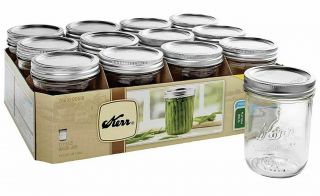 Kerr Ball Wide Mouth Pint Glass Mason Jars With Lids And Bands 16 Oz.  (12 Pack)