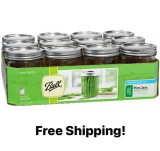 Ball Wide Mouth Pint Glass Mason Jars With Lids 16 Oz 12 Count