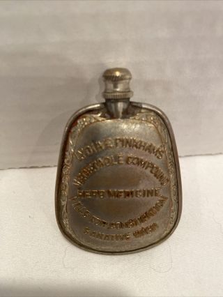 Antique Lydia E Pinkhams Vegetable Compound Herb Medicine Small Silver Flask