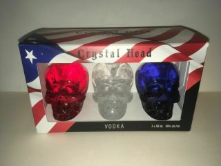 Empty Crystal Head Vodka Skull Bottle Usa Red White Blue Limited Edition 3 Pack