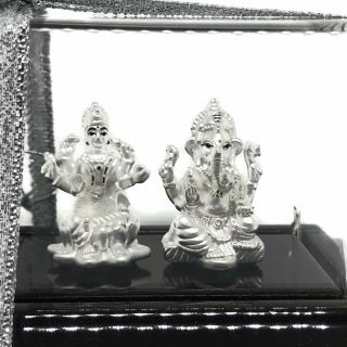 999 Pure Silver Ganesh & Lakshmi / Laxmi Idol / Statue / Murti (figurine 07)