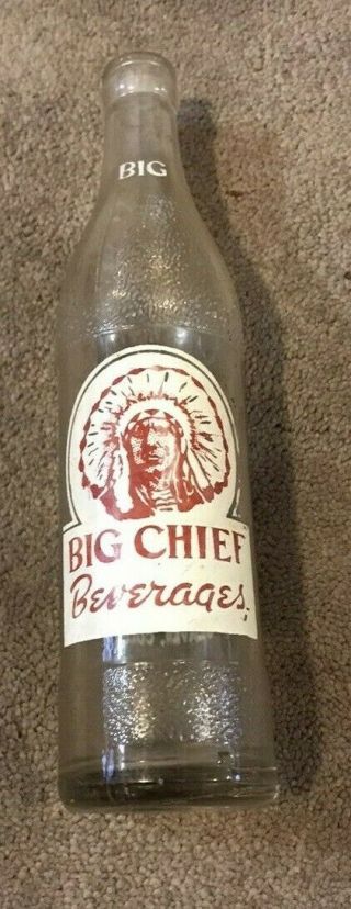 Big Chief Beverages Soda/pop Glass Bottle - Denver,  Colorado/rare Full Head Dress