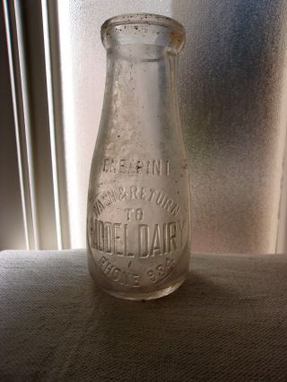 Model Dairy,  Galveston,  Texas Embossed 1 Pint Milk Bottle - - Early 1900s