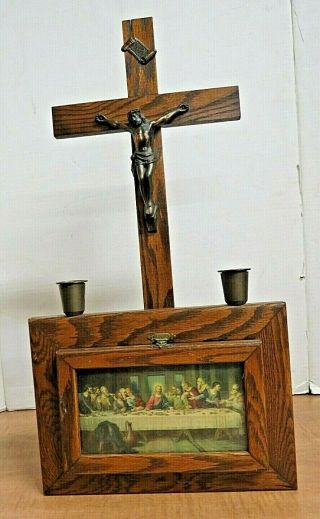 Antique Catholic Religious Sick Call / Last Rites Box Cross