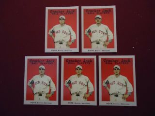 (5) Babe Ruth Cracker Jack Ball Players Boston Red Sox Memory Lane Ad Cards