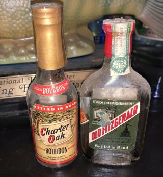Empty 1950’s Old Fitzgerald Kentucky Bourbon Whiskey Bib Old Charter (2) Bottle
