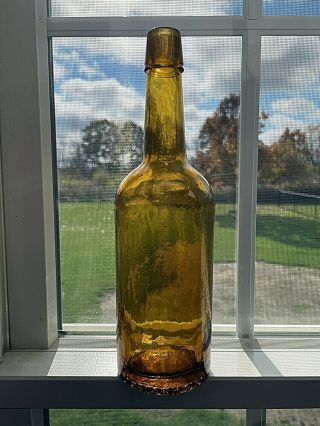 Vtg Yellow Orange Amber 3 Part Mold Dyottville Glass Phila Whiskey Bottle