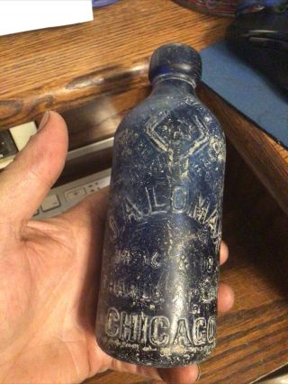 Cobalt Blue Hutch Chicago Illinois Il J A Lomax Soda Bottle Ill,  Advertising
