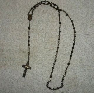 Antique Marked Sterling All Silver Beaded Vintage Cross Crucifix Rosary