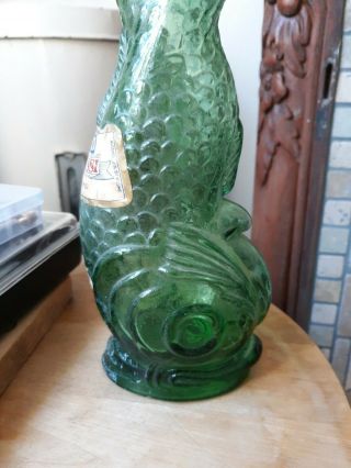 Large Green Chianti Bottle In The Shape Of A Fish Calamassi With Label