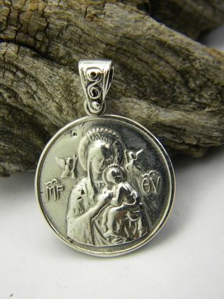 St Christopher,  Virgin Mary Sterling Silver Pendant Reversible Medallion