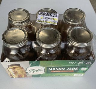 6 Pack 64 Oz Half - Gallon Jars With Lids And Bands Ball Mason Wide Mouth Glass