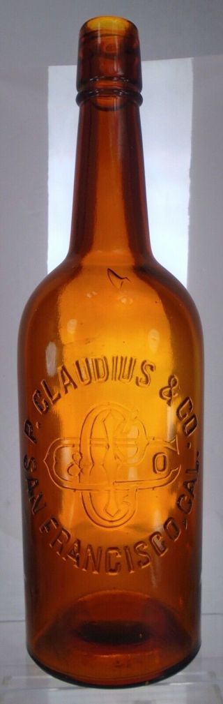 P.  Claudius San Francisco,  California Antique Tool Top Whiskey Bottle.  Scarce