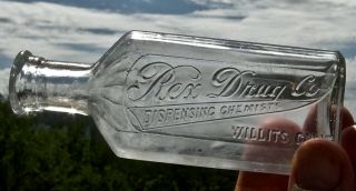 Ca 1900 Willits California (mendocino) Rare " Rex Drug Co " 4.  5 " Medicine Bottle