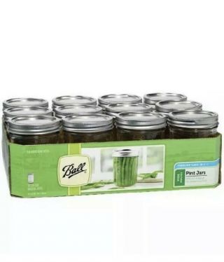 Ball Wide Mouth Pint Glass Mason Jars With Lids And Bands,  16 Oz,  12 Count