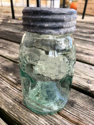 Antique Crown Embossed Glass Fruit Canning Jar Pint 2 X Not Marked Canada