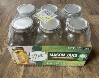 Ball Wide Mouth Canning Mason Jars,  Half Gallon 64oz 6 Pack