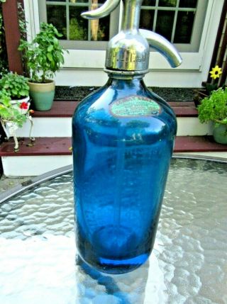 Scholtz Bros.  College Point L.  I.  Ny Aqua Blue Czechoslovakia Seltzer Bottle
