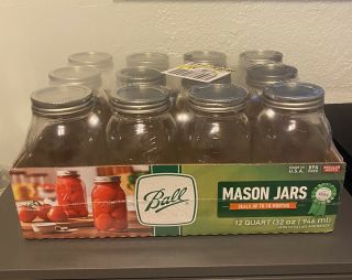 Ball Regular Mouth 32 Oz Glass Mason Jars With Lids And Bands - 12 Count