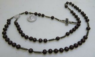 Vintage Antique Wood Beads Rosary Chapelet Cross Anno Santo 1950,  Medal 15 " 1/3