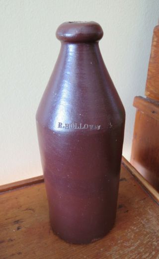 Antique R.  Halloway Vitreous Stoneware Bottle With Dark Red Glaze