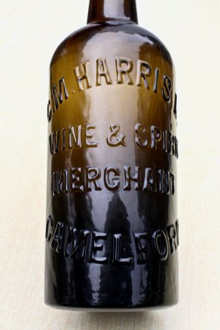 Vintage C1900s Cm Harris Camelford Cornwall Black Glass Pint Beer Bottle
