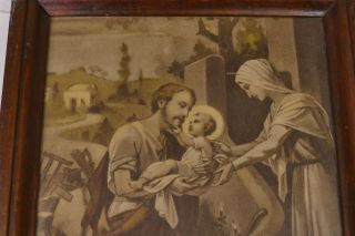 Antique Religious Baby Jesus,  Mary,  Joseph - Framed Print Vintage 8x11