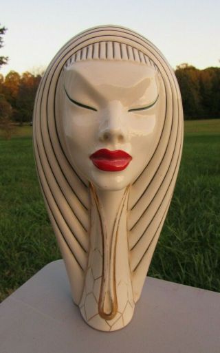 Vintage Art Deco Ceramic Bottle/decanter Figural Asian Lady Head,  11” Glamorous