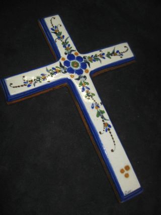 Vintage Mexican Folk Art 13 " Talavera Ceramic Cross.  Gorgeous
