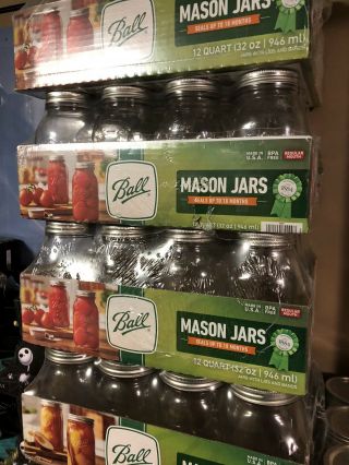 Wide Mouth Ball 32 Oz Glass Mason Jars With Lids And Bands - 12 Count