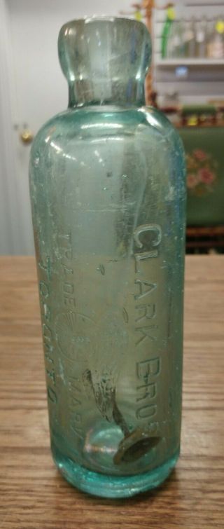 Antique Clark Bros Toronto Blue Tint Hutchinson Bottle