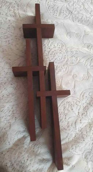 Vintage Triple Cross 3 Crosses Christian Arts Craft Mission Style Wall