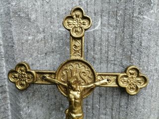 Antique Vintage Ornamental Bronze Metal Cross Crucifix Jesus Christ Wall Hanging 3