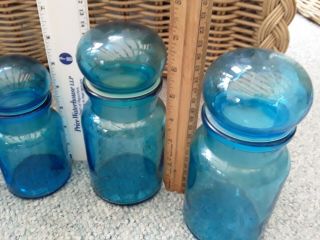 Vintage Belgium Blue Glass Apothecary jar Set with Glass Bubble Tops 2